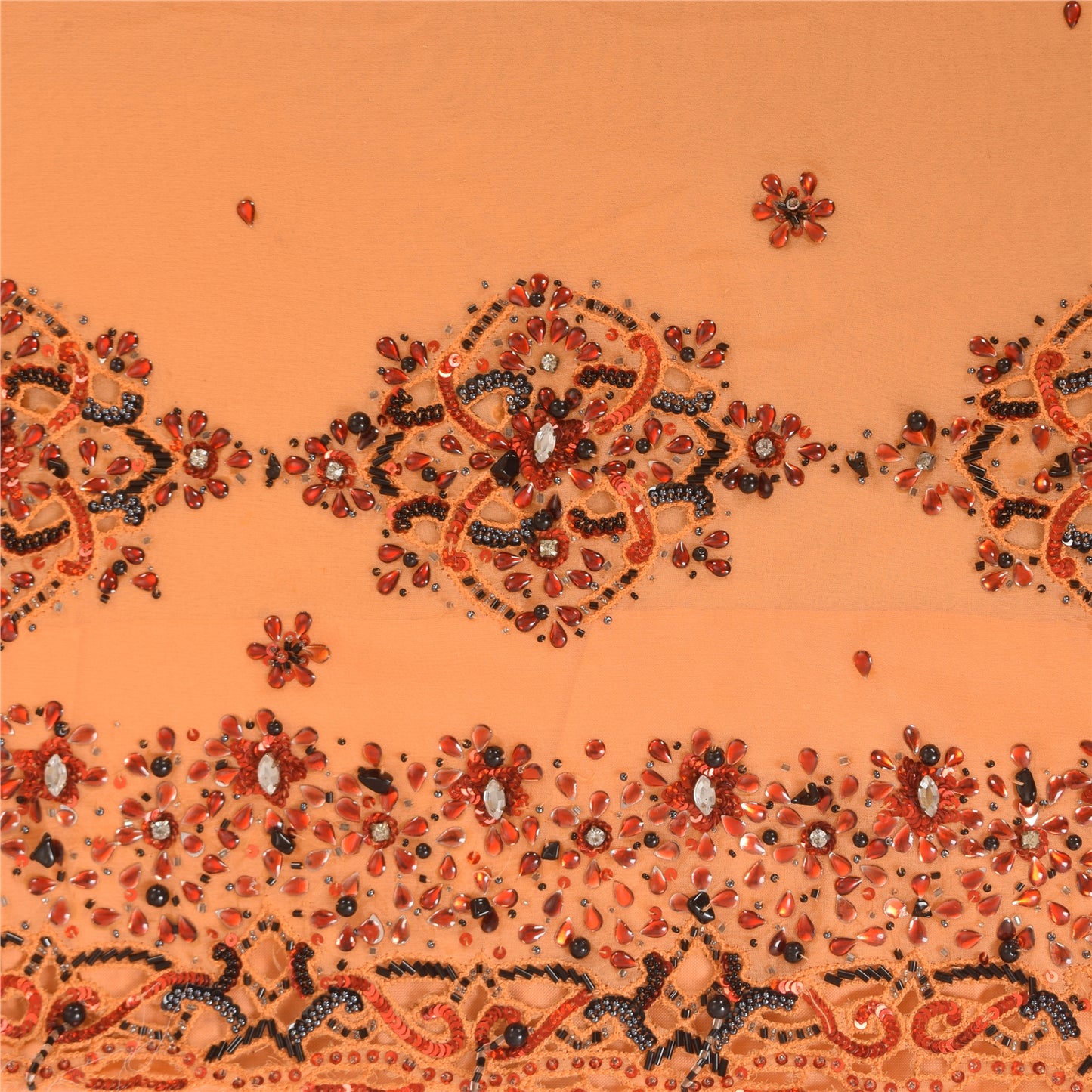 Sanskriti Vintage Peach Saree Pure Georgette Silk Hand Embroidery Sustainable Fabric Kundan Sari
