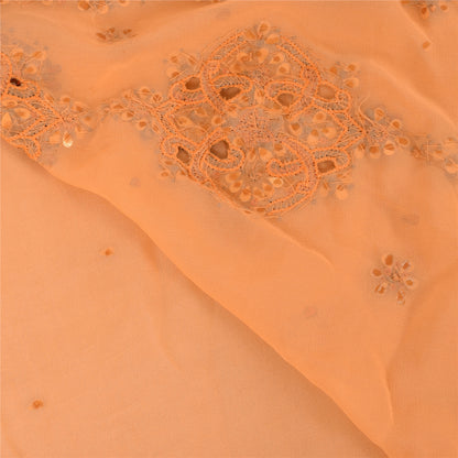 Sanskriti Vintage Peach Saree Pure Georgette Silk Hand Embroidery Sustainable Fabric Kundan Sari