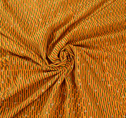 Sanskriti Vintage Mustard Sarees Blend Georgette Embroidered Sari Craft Fabric