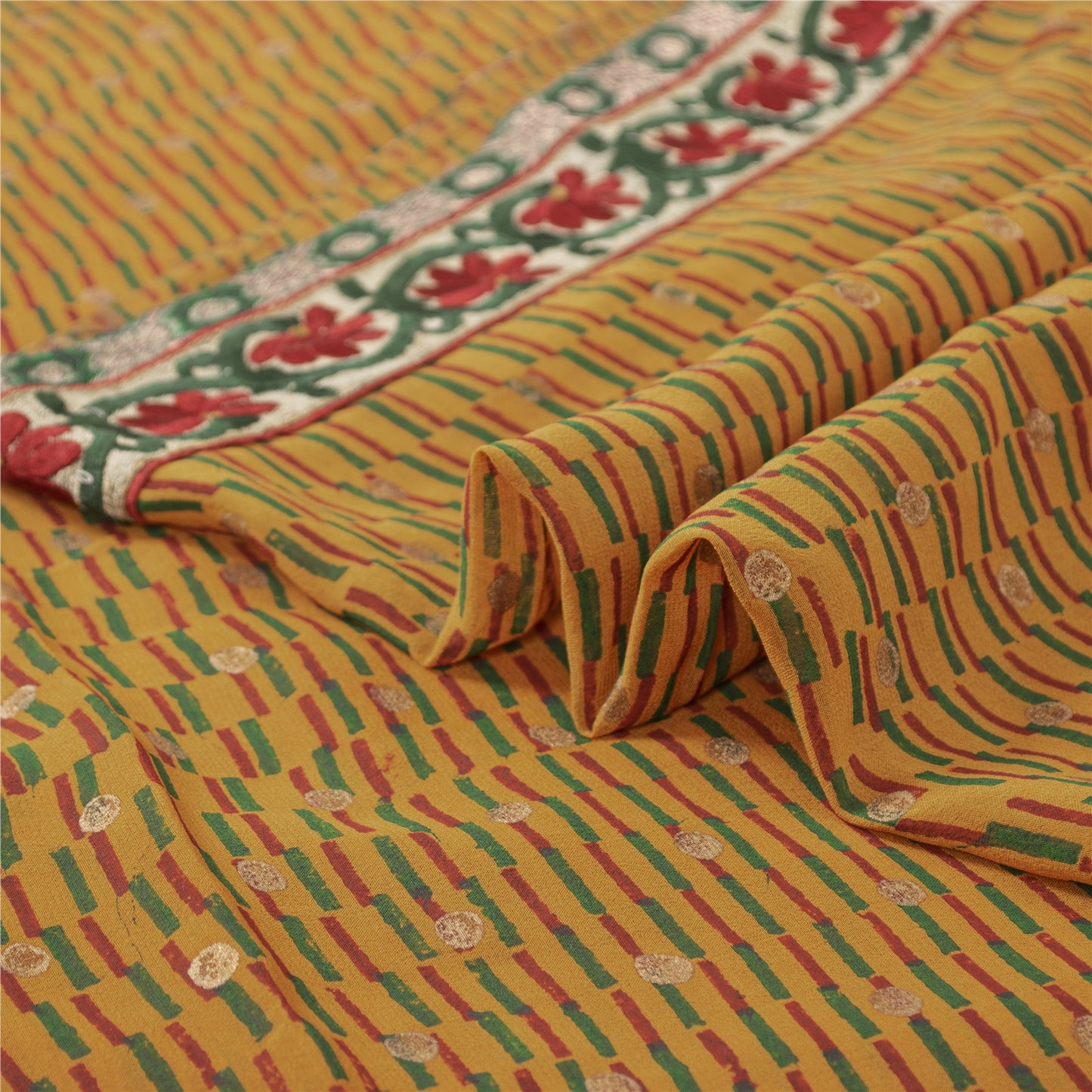 Sanskriti Vintage Mustard Sarees Blend Georgette Embroidered Sari Craft Fabric
