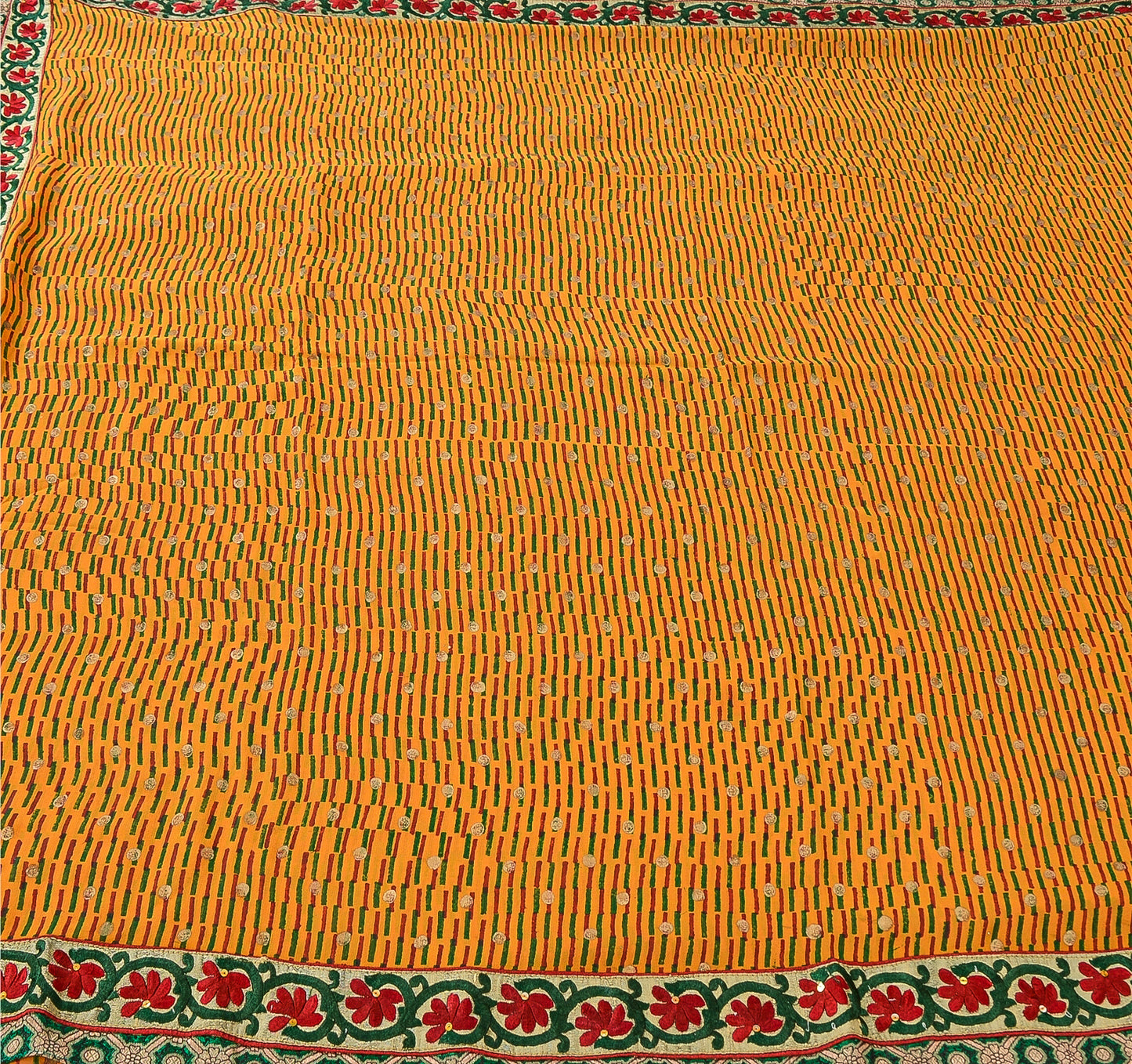 Sanskriti Vintage Mustard Sarees Blend Georgette Embroidered Sari Craft Fabric