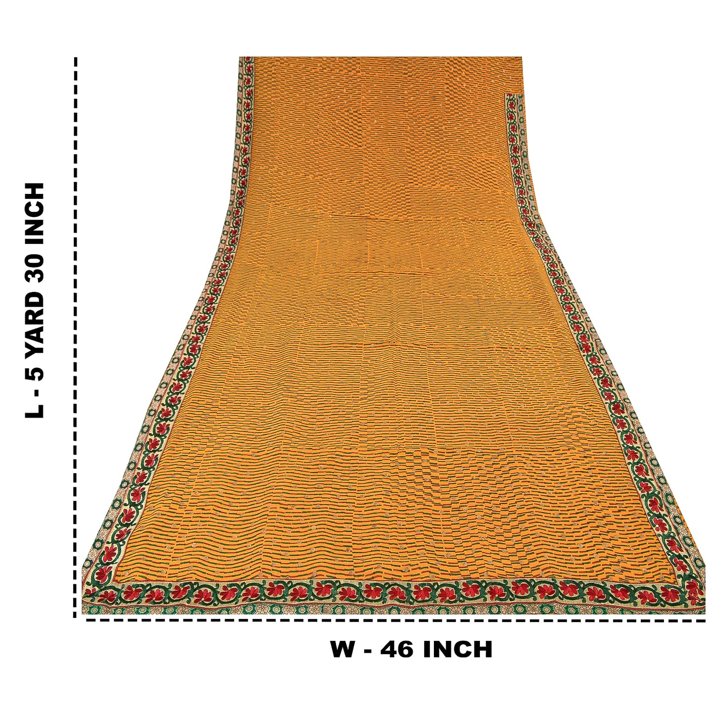 Sanskriti Vintage Mustard Sarees Blend Georgette Embroidered Sari Craft Fabric