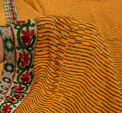 Sanskriti Vintage Mustard Sarees Blend Georgette Embroidered Sari Craft Fabric