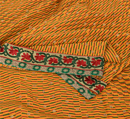 Sanskriti Vintage Mustard Sarees Blend Georgette Embroidered Sari Craft Fabric