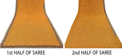 Sanskriti Vintage Mustard Sarees Blend Georgette Embroidered Sari Craft Fabric