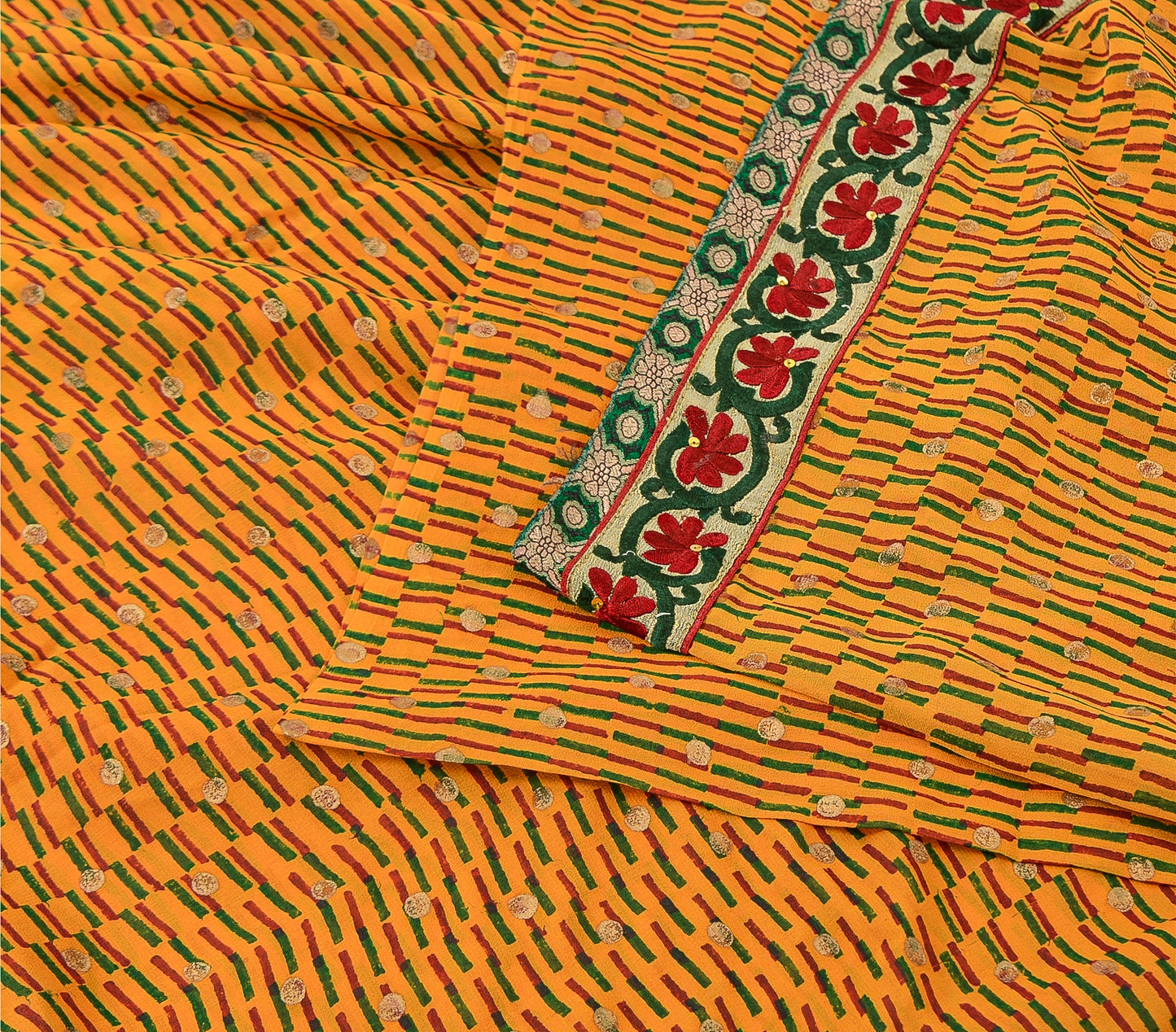 Sanskriti Vintage Mustard Sarees Blend Georgette Embroidered Sari Craft Fabric