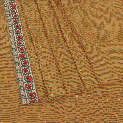 Sanskriti Vintage Mustard Sarees Blend Georgette Embroidered Sari Craft Fabric