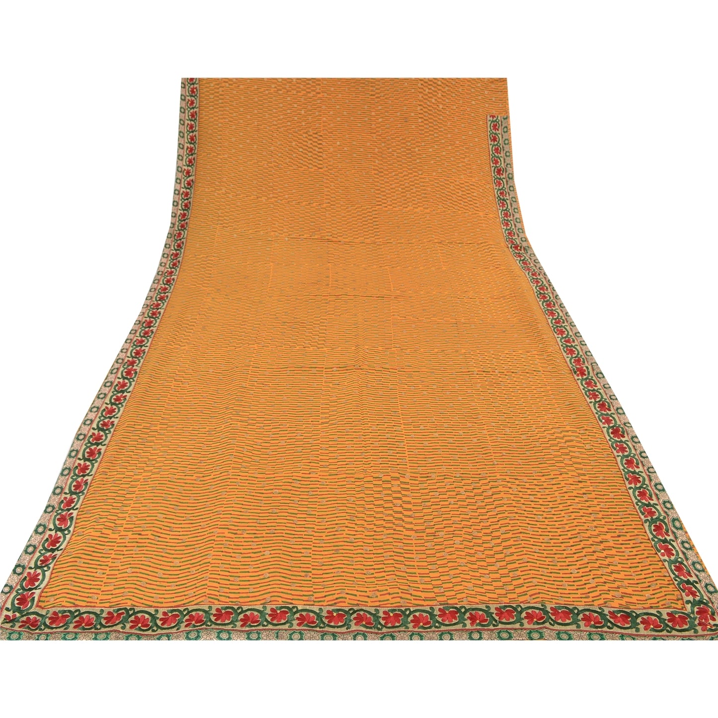 Sanskriti Vintage Mustard Sarees Blend Georgette Embroidered Sari Craft Fabric