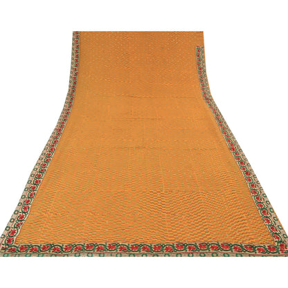 Sanskriti Vintage Mustard Sarees Blend Georgette Embroidered Sari Craft Fabric