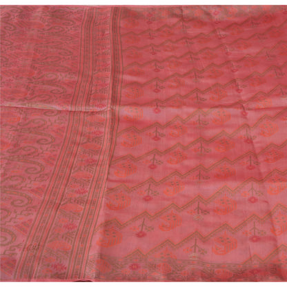 Sanskriti Vintage Pink Sarees Pure Silk Hand Woven Jamdani Sari 6yd Craft Fabric