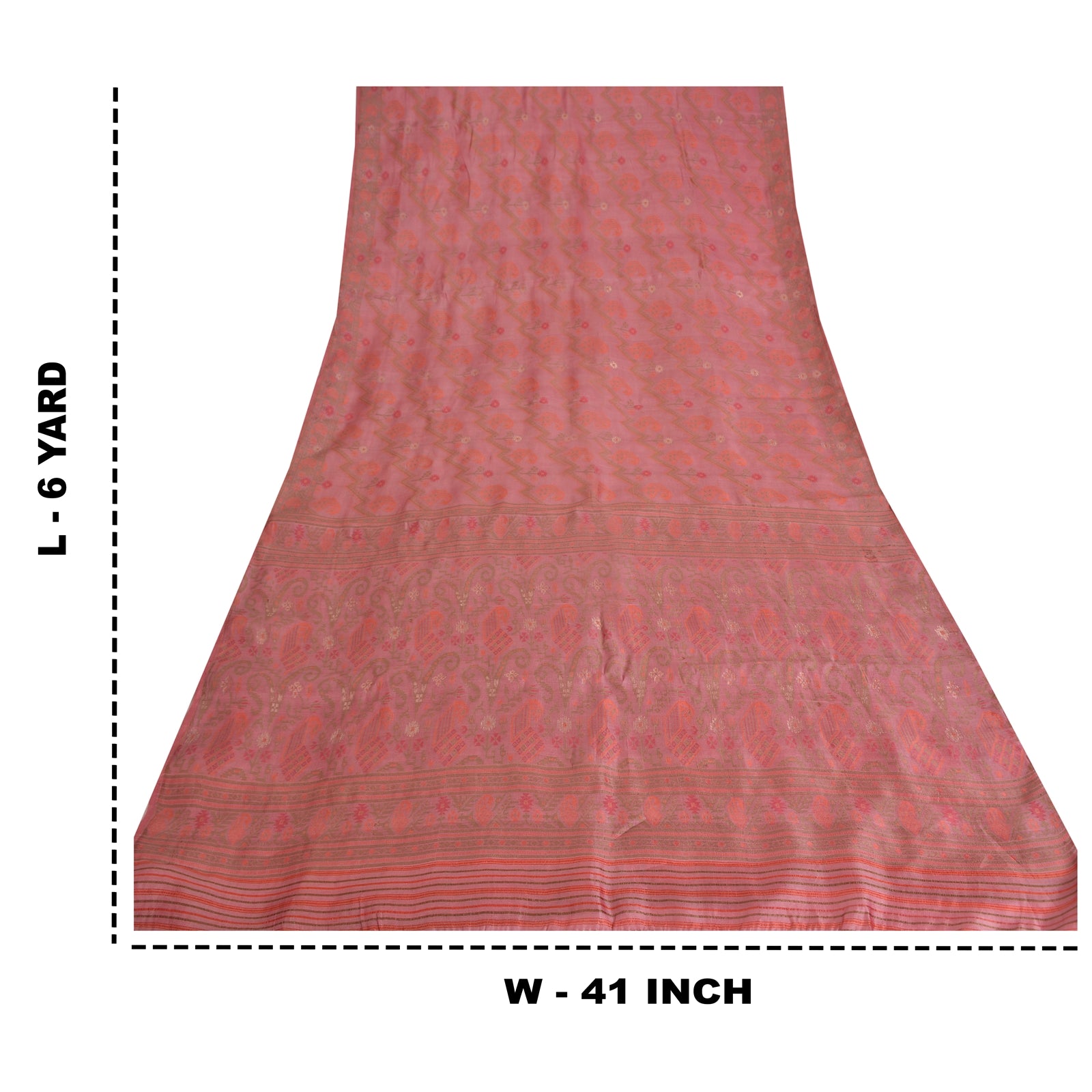 Sanskriti Vintage Pink Sarees Pure Silk Hand Woven Jamdani Sari 6yd Craft Fabric