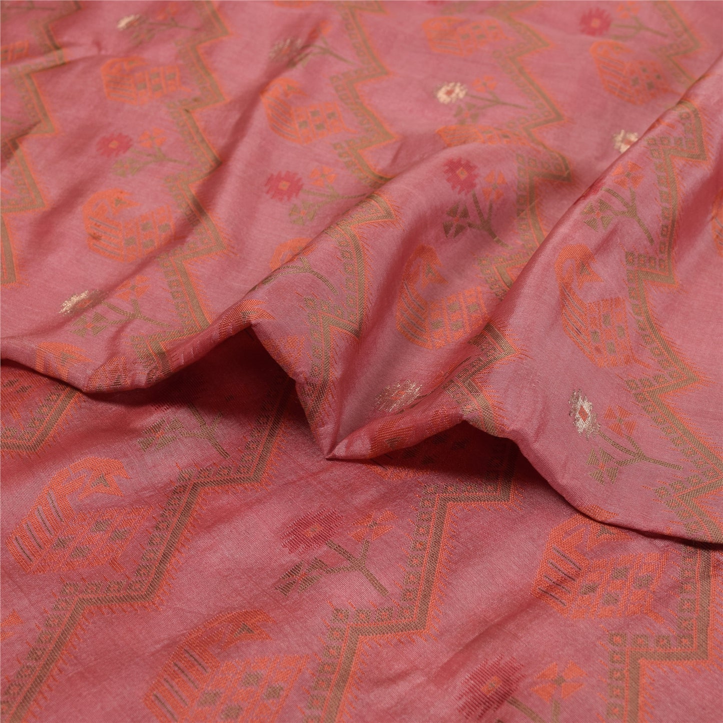 Sanskriti Vintage Pink Sarees Pure Silk Hand Woven Jamdani Sari 6yd Craft Fabric