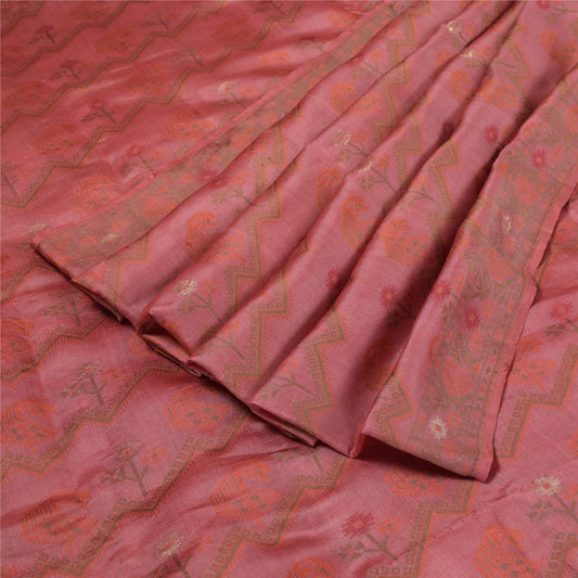 Sanskriti Vintage Pink Sarees Pure Silk Hand Woven Jamdani Sari 6yd Craft Fabric
