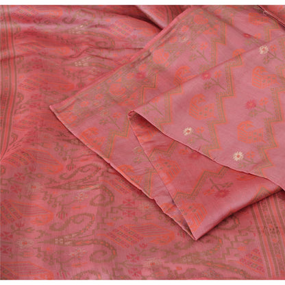 Sanskriti Vintage Pink Sarees Pure Silk Hand Woven Jamdani Sari 6yd Craft Fabric