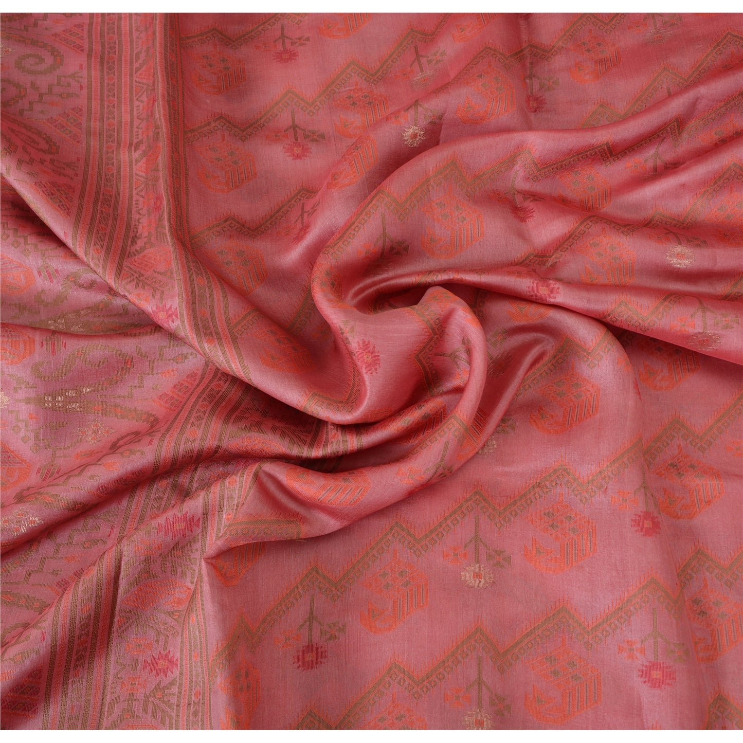 Sanskriti Vintage Pink Sarees Pure Silk Hand Woven Jamdani Sari 6yd Craft Fabric