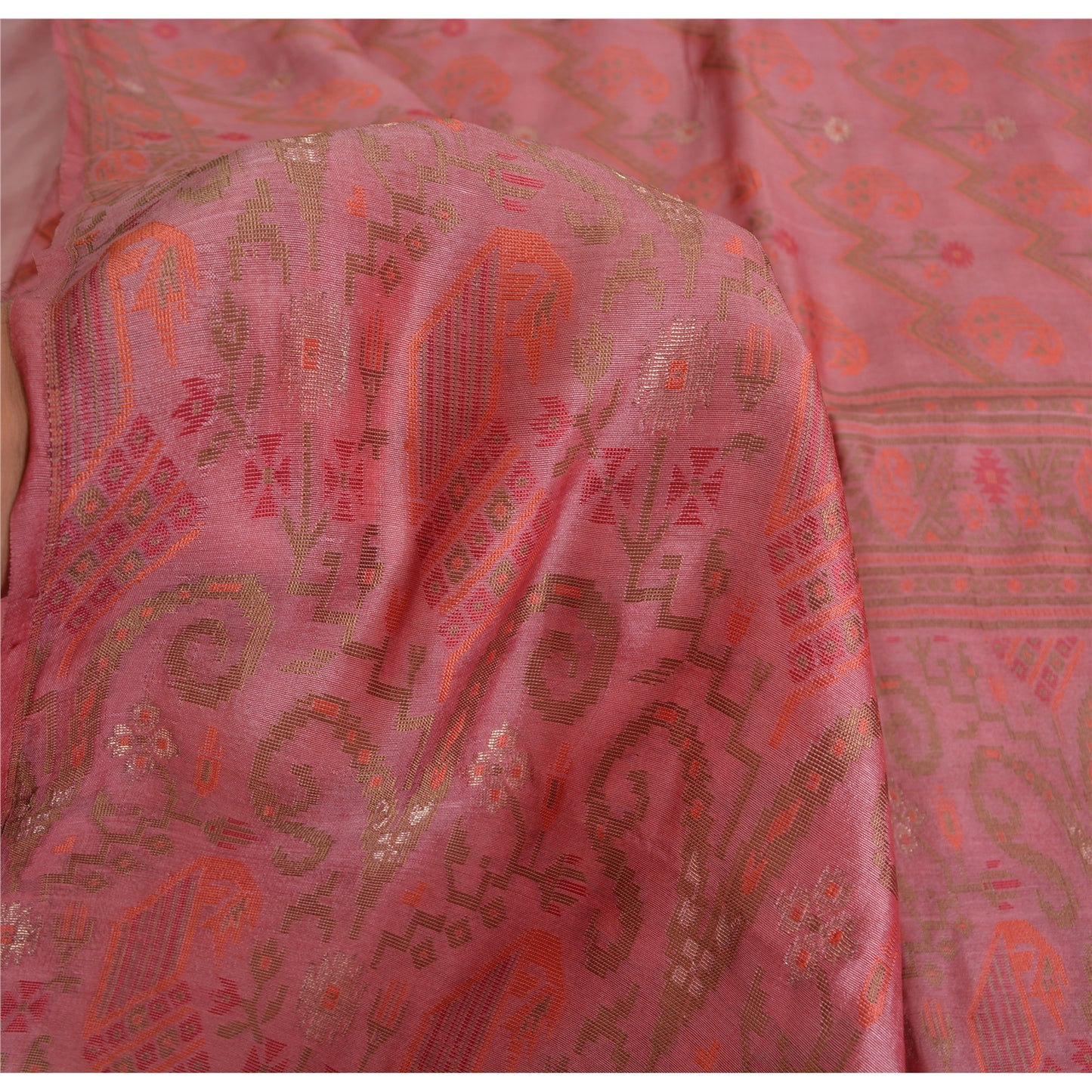 Sanskriti Vintage Pink Sarees Pure Silk Hand Woven Jamdani Sari 6yd Craft Fabric