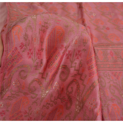 Sanskriti Vintage Pink Sarees Pure Silk Hand Woven Jamdani Sari 6yd Craft Fabric
