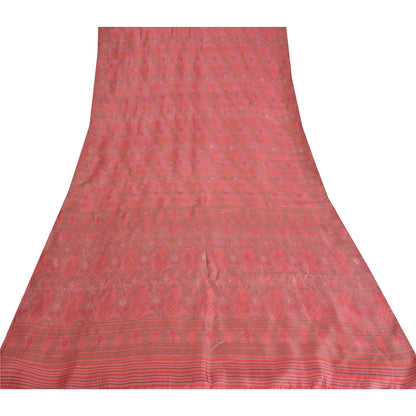 Sanskriti Vintage Pink Sarees Pure Silk Hand Woven Jamdani Sari 6yd Craft Fabric