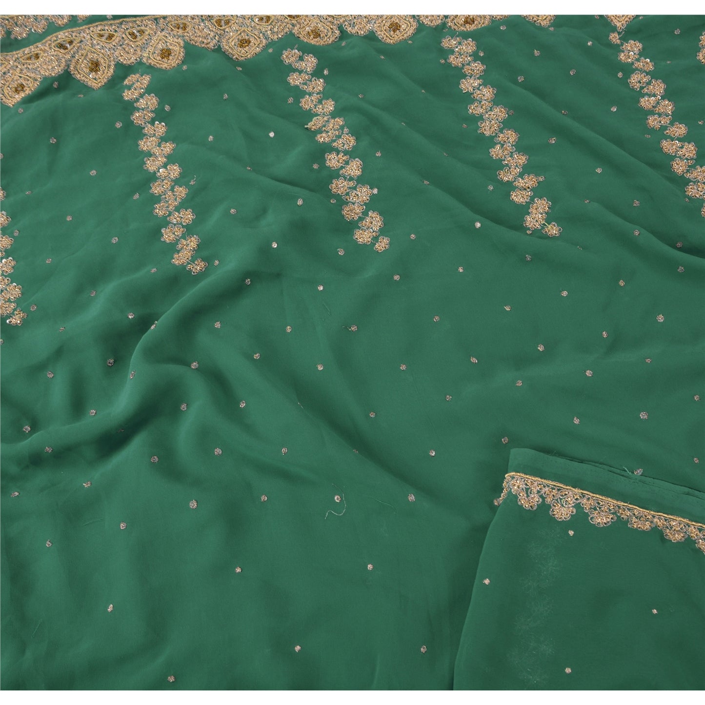 Sanskriti Vintage Sarees Georgette  Hand Embroidery Cultural Craft Fabric Sari