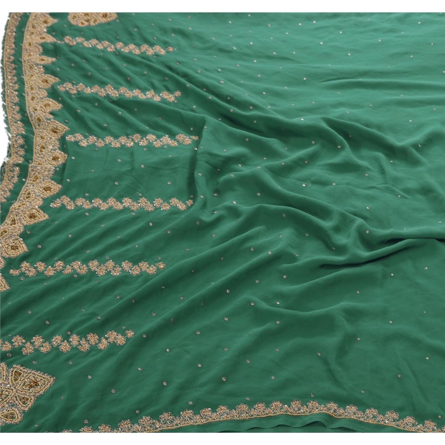 Sanskriti Vintage Sarees Georgette  Hand Embroidery Cultural Craft Fabric Sari