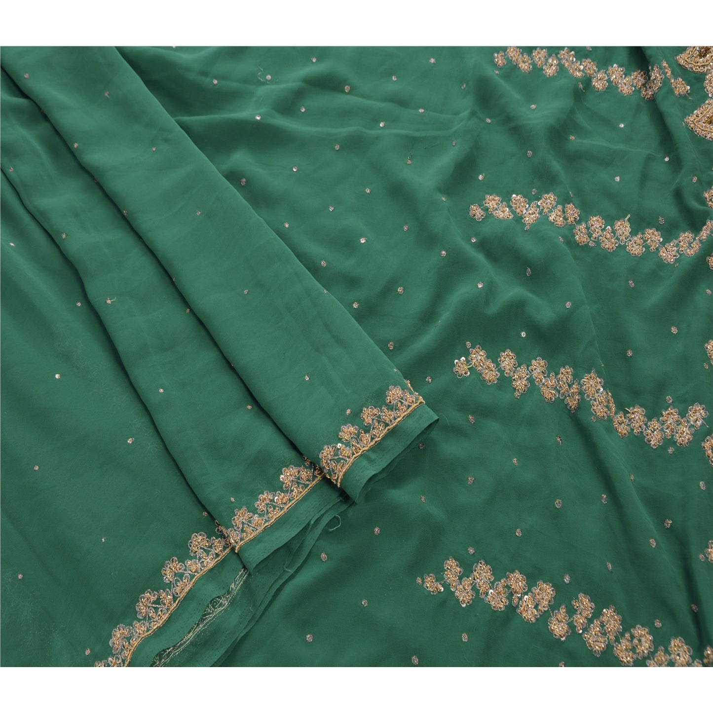 Sanskriti Vintage Sarees Georgette  Hand Embroidery Cultural Craft Fabric Sari