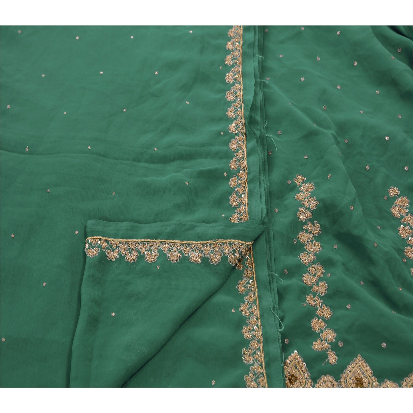Sanskriti Vintage Sarees Georgette  Hand Embroidery Cultural Craft Fabric Sari