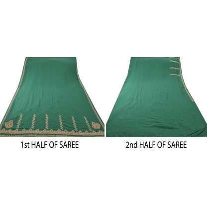 Sanskriti Vintage Sarees Georgette  Hand Embroidery Cultural Craft Fabric Sari