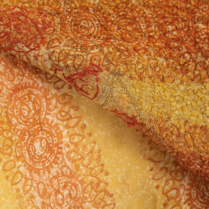 Sanskriti Vintage Indian Orange Saree 100% Pure Georgette Silk Hand Beaded Sustainable Fabric Premium Sari