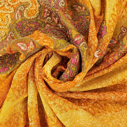 Sanskriti Vintage Indian Orange Saree 100% Pure Georgette Silk Hand Beaded Sustainable Fabric Premium Sari