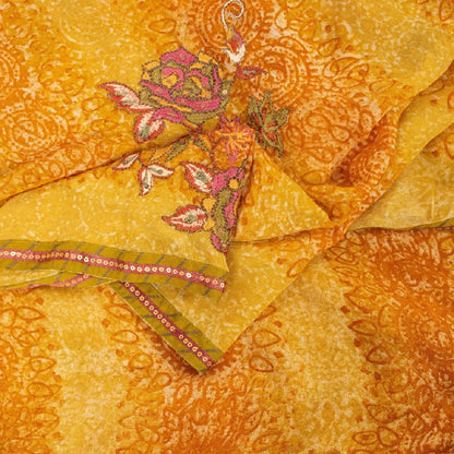 Sanskriti Vintage Indian Orange Saree 100% Pure Georgette Silk Hand Beaded Sustainable Fabric Premium Sari