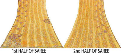 Sanskriti Vintage Indian Orange Saree 100% Pure Georgette Silk Hand Beaded Sustainable Fabric Premium Sari