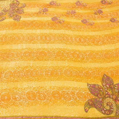 Sanskriti Vintage Indian Orange Saree 100% Pure Georgette Silk Hand Beaded Sustainable Fabric Premium Sari
