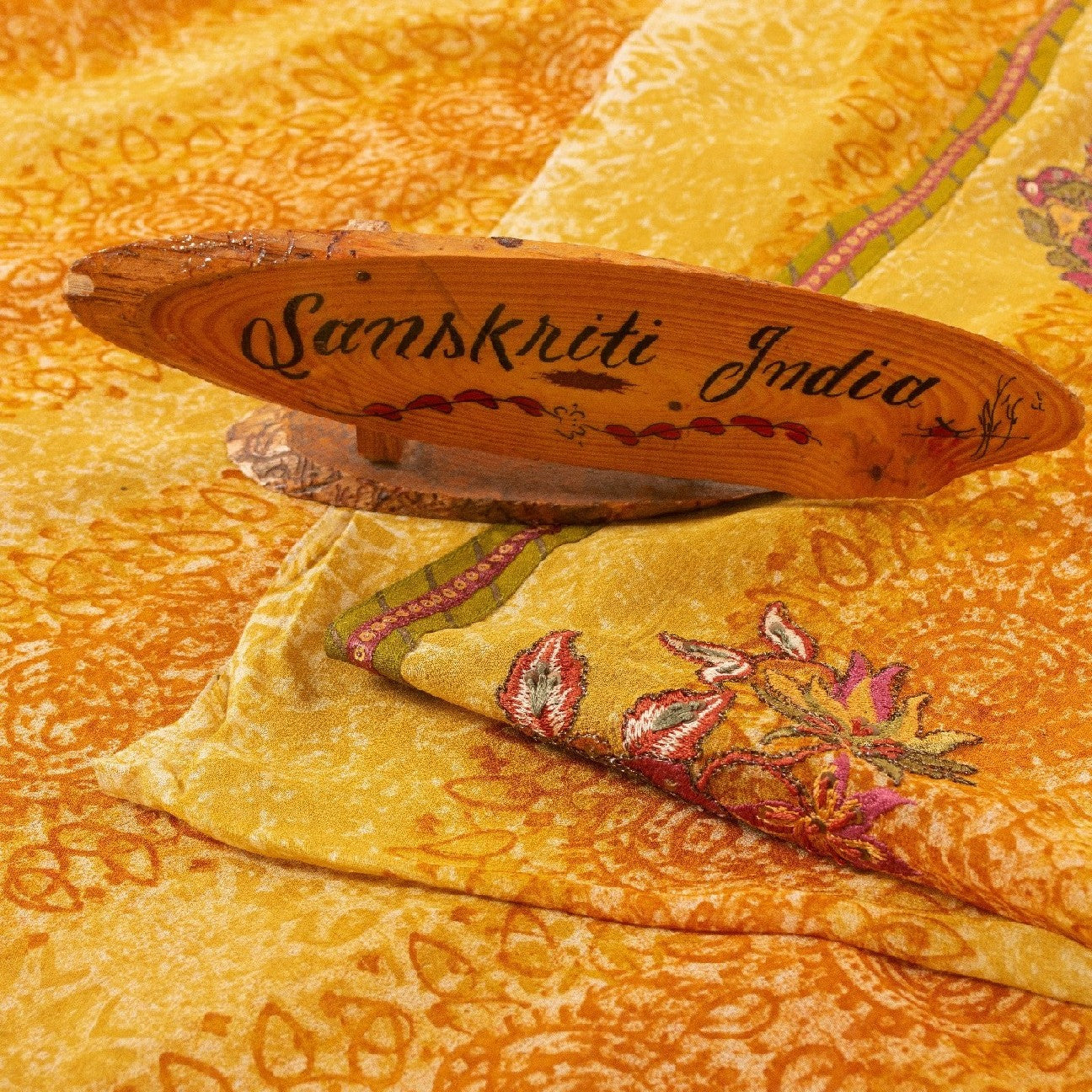 Sanskriti Vintage Indian Orange Saree 100% Pure Georgette Silk Hand Beaded Sustainable Fabric Premium Sari