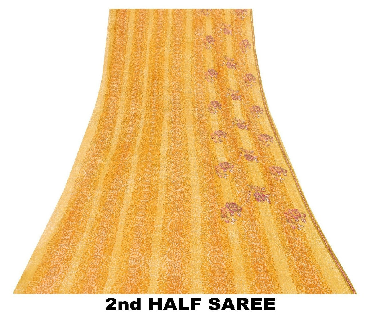 Sanskriti Vintage Indian Orange Saree 100% Pure Georgette Silk Hand Beaded Sustainable Fabric Premium Sari