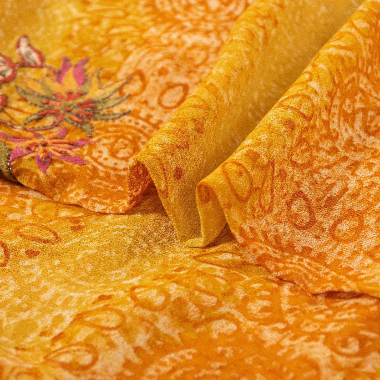 Sanskriti Vintage Indian Orange Saree 100% Pure Georgette Silk Hand Beaded Sustainable Fabric Premium Sari