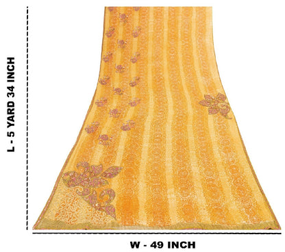 Sanskriti Vintage Indian Orange Saree 100% Pure Georgette Silk Hand Beaded Sustainable Fabric Premium Sari