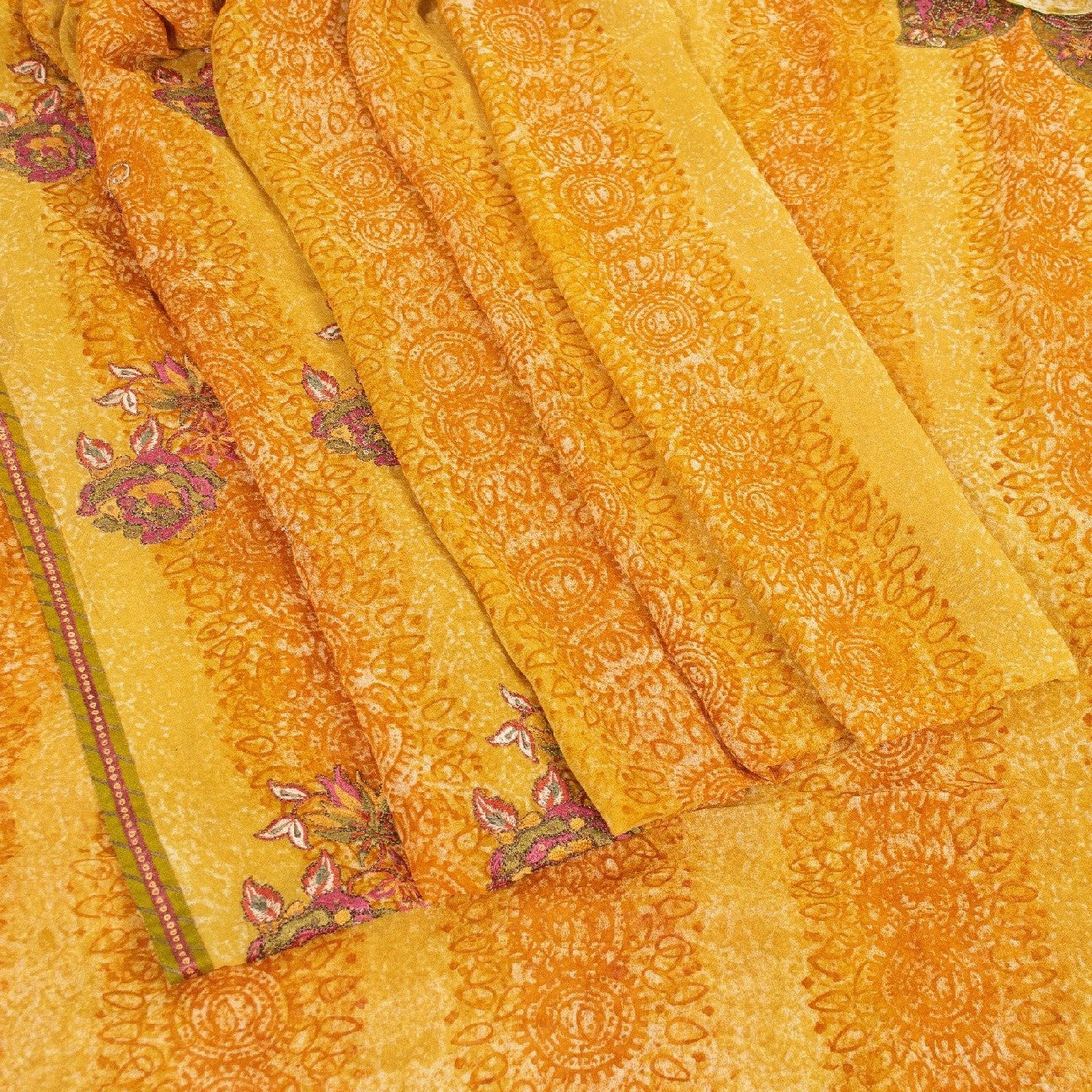 Sanskriti Vintage Indian Orange Saree 100% Pure Georgette Silk Hand Beaded Sustainable Fabric Premium Sari