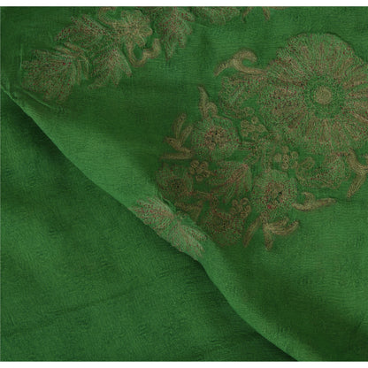Sanskriti Vintage Green Sarees Pure Chiffon Silk Hand Embroidered Sari Fabric