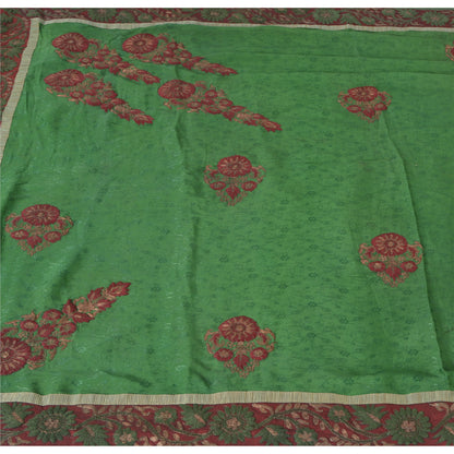 Sanskriti Vintage Green Sarees Pure Chiffon Silk Hand Embroidered Sari Fabric