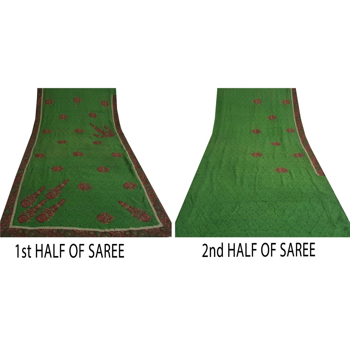 Sanskriti Vintage Green Sarees Pure Chiffon Silk Hand Embroidered Sari Fabric