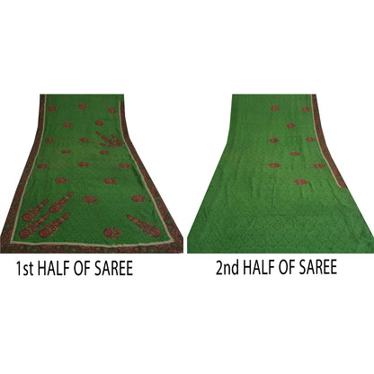 Sanskriti Vintage Green Sarees Pure Chiffon Silk Hand Embroidered Sari Fabric