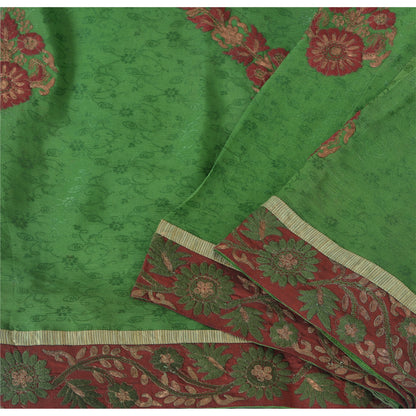 Sanskriti Vintage Green Sarees Pure Chiffon Silk Hand Embroidered Sari Fabric