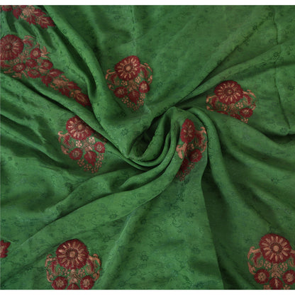 Sanskriti Vintage Green Sarees Pure Chiffon Silk Hand Embroidered Sari Fabric