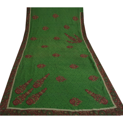 Sanskriti Vintage Green Sarees Pure Chiffon Silk Hand Embroidered Sari Fabric