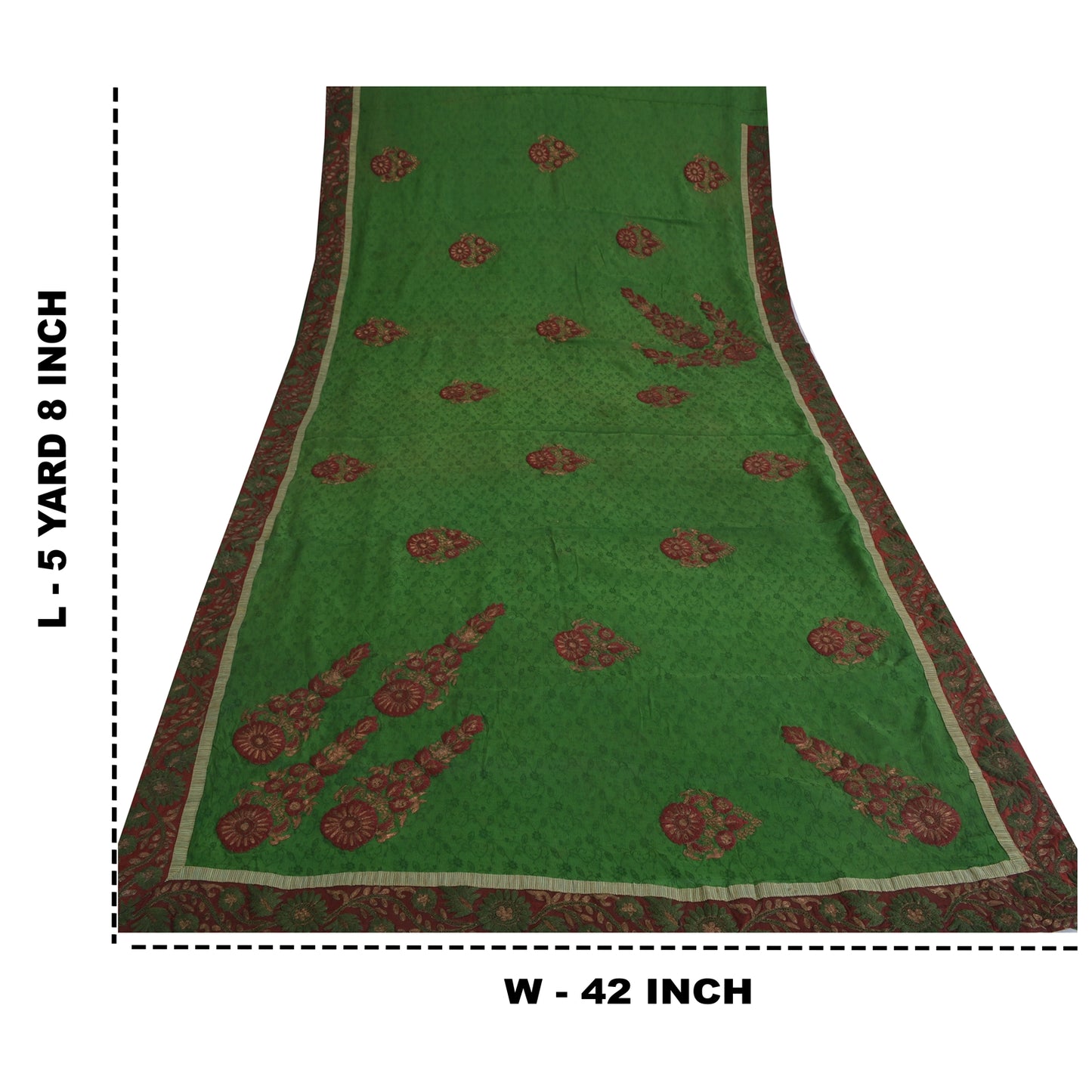 Sanskriti Vintage Green Sarees Pure Chiffon Silk Hand Embroidered Sari Fabric