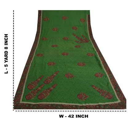 Sanskriti Vintage Green Sarees Pure Chiffon Silk Hand Embroidered Sari Fabric
