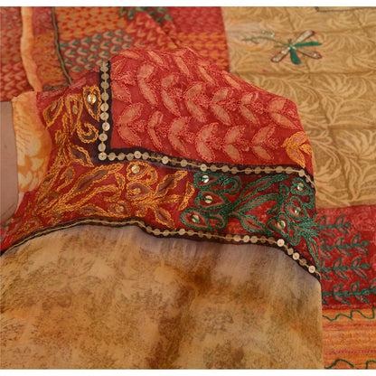 Sanskriti Vintage Indian Sarees Pure Georgette Hand Beaded Printed Sari Fabric