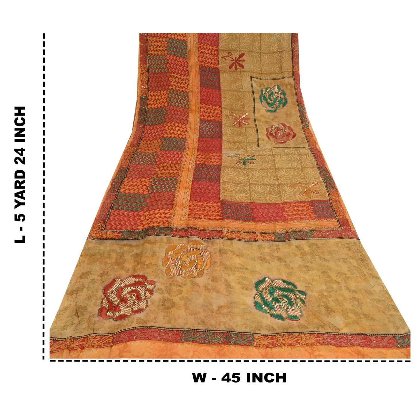 Sanskriti Vintage Indian Sarees Pure Georgette Hand Beaded Printed Sari Fabric