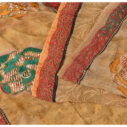 Sanskriti Vintage Indian Sarees Pure Georgette Hand Beaded Printed Sari Fabric