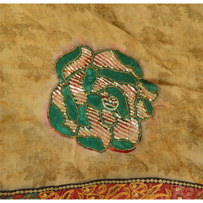Sanskriti Vintage Indian Sarees Pure Georgette Hand Beaded Printed Sari Fabric